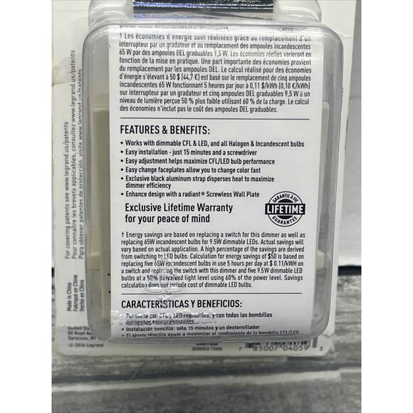 Legrand Pass & Seymour Wide Slide Dimmer Single Pole WSCL450TCCCV4. {9}. - Picture 8 of 16